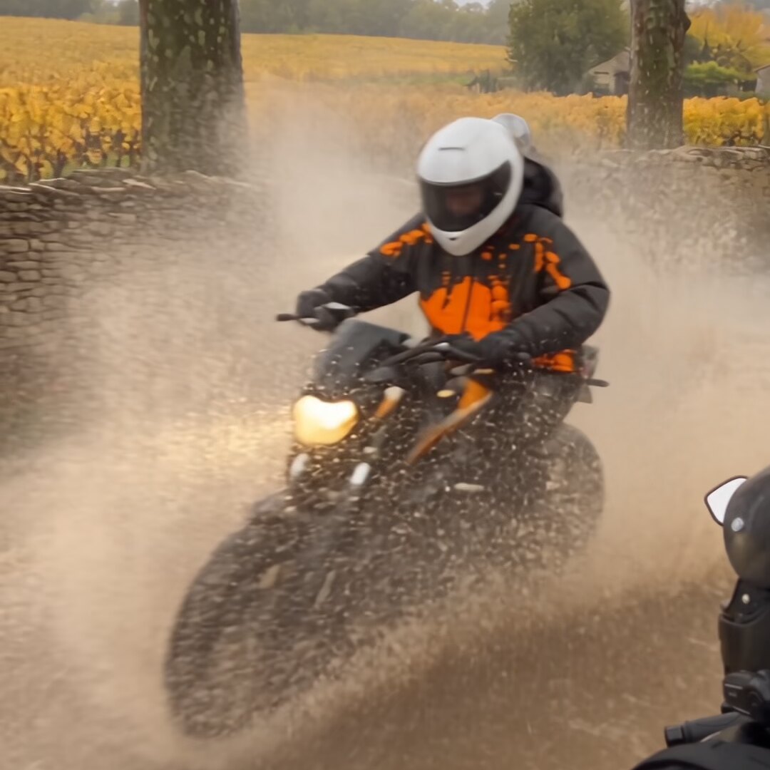 Motard SPLASHRIDE sous la pluie