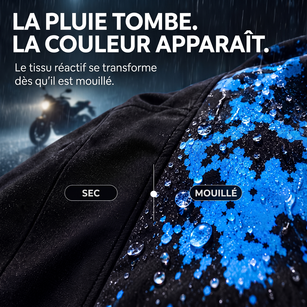 Sec vs mouillé : la couleur apparaît sous la pluie